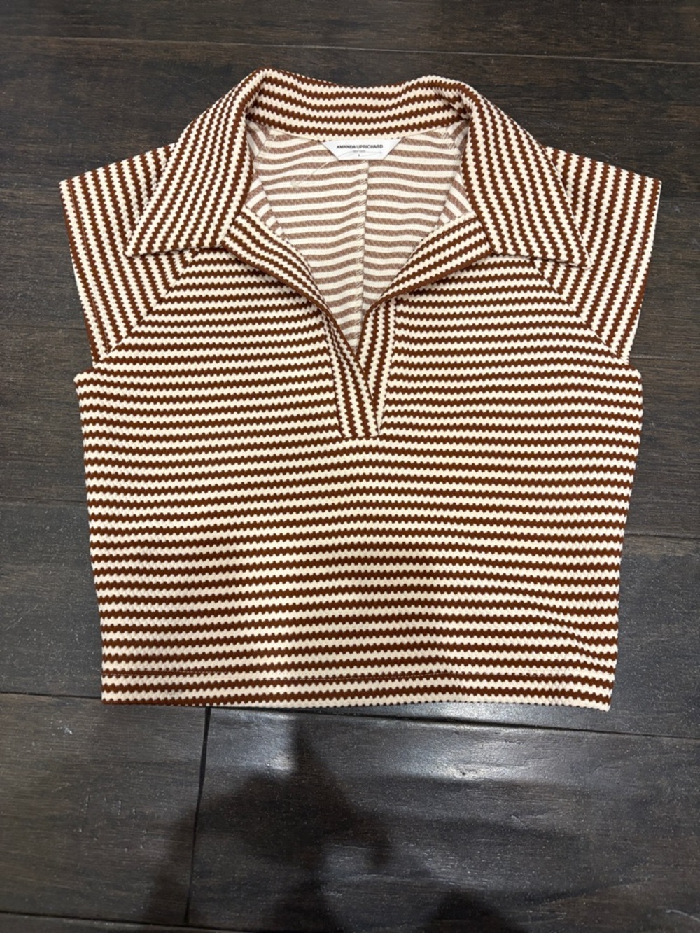 Amanda Uprichard Brown & Cream Striped Sleeveless Crop Shirt Size Small